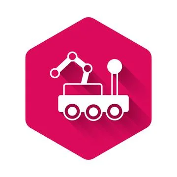 White Mars rover icon isolated with long shadow background. Space rover Illustrazione stock