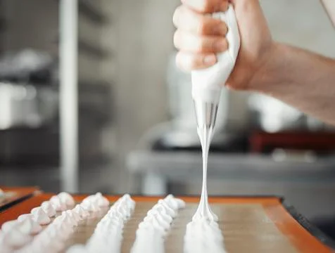 White marshmallows cooking process Stock Photos