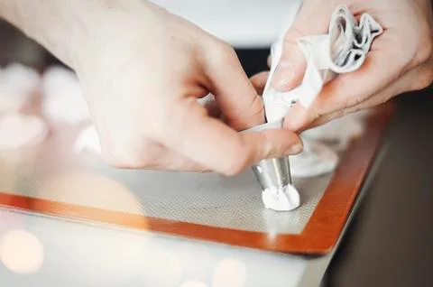 White marshmallows cooking process Stock Photos
