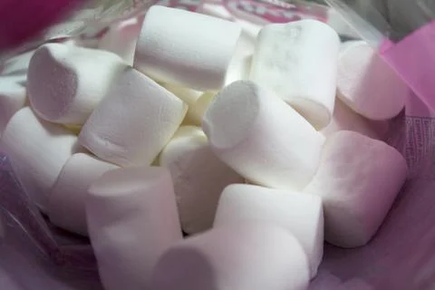 White marshmallows in packet Stock Photos