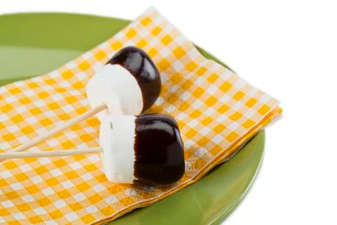 White marshmallows on sticks Stock Photos