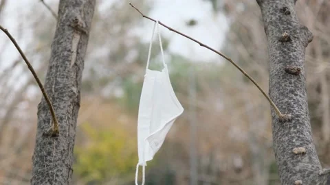 White mask hanging on a tree Stock Footage 145635315
