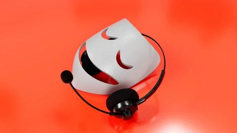 White Mask With Headset On Red Background Scam Concept Stock-Footage 331321942
