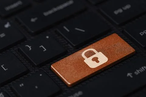 White Master key print screen on orange button computer laptop for sign Stock Photos