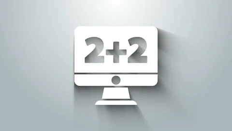 White Math system of equation solution on computer monitor icon isolated on grey Stock Footage 145862458