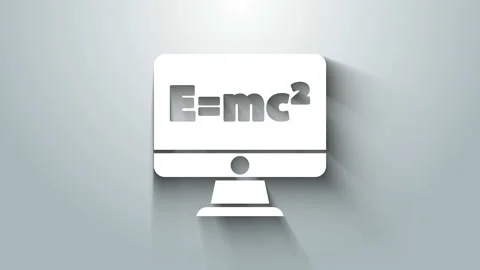 White Math system of equation solution on computer monitor icon isolated on grey Stock Footage 145916982