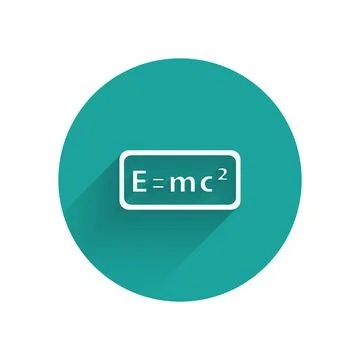 White Math system of equation solution icon isolated with long shadow. E equals Illustrazione stock