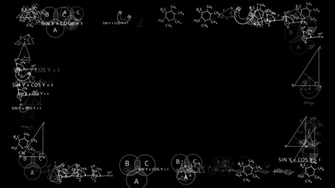 White mathematical formula chalk style geometry, chemistry sketches, equations, Stock Footage 340558167