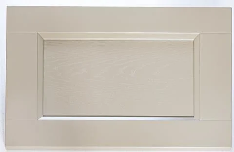 White matte kitchen facade close-up. wood textured decorative item background Stock Photos