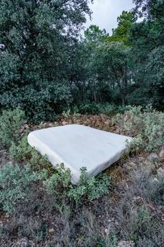 White mattress sculpture installation in el carrascal forest Photos