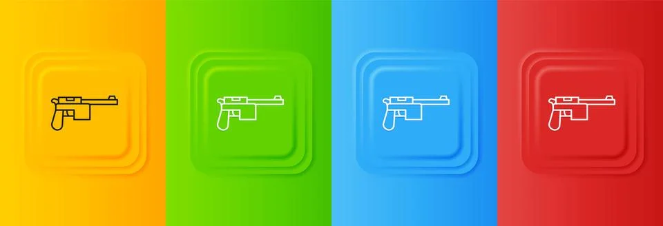 White Mauser gun icon isolated on colorful background. Mauser C96 is a semi.. Stock Illustration
