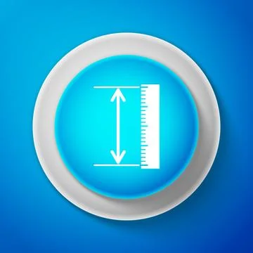 White The measuring height and length icon isolated on blue background. Ruler Stock Illustration