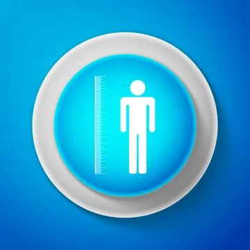 White Measuring height body icon isolated on blue background. Circle blue button Stock Illustration