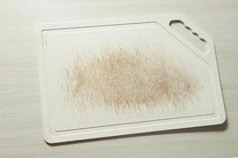 White meat board with cut marks and knife scratches. Brazil with high meat va Foto stock