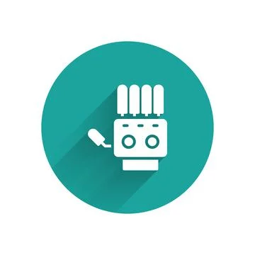 White Mechanical robot hand icon isolated with long shadow. Robotic arm symbol Illustrazione stock
