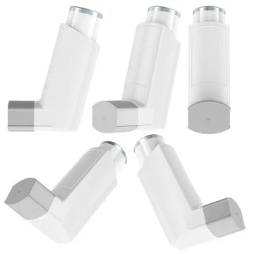 White medical inhaler, multiple views set. 3D Rendering Stock Illustration