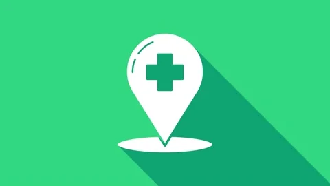 White Medical map pointer with cross hospital icon isolated on green background Video stock 146950257