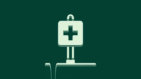 White Medical map pointer with cross hospital icon isolated on green background Video stock 235985604