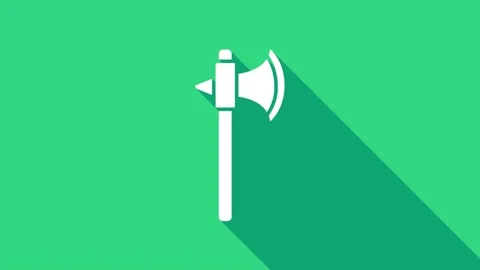 White Medieval axe icon isolated on green background. Battle axe, executioner Stock Footage 146980833