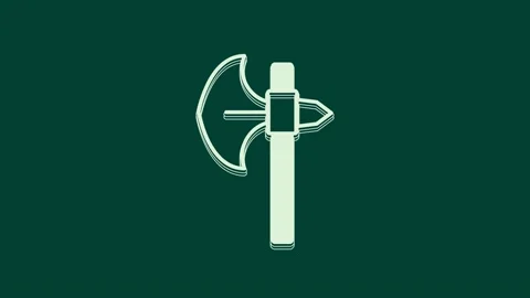 White Medieval axe icon isolated on green background. Battle axe, executioner 스톡 동영상 236054165