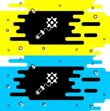 White Medieval chained mace ball icon isolated on black background. Morgenstern Stock Illustration