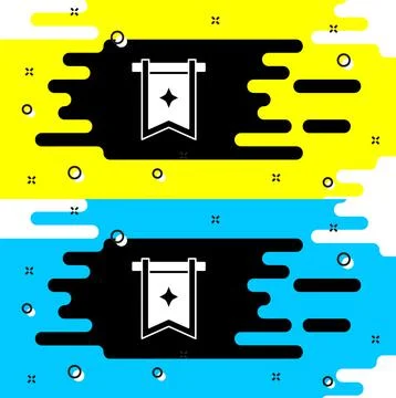 White Medieval flag icon isolated on black background. Country, state, or Illustrazione stock