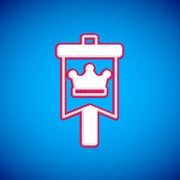 White Medieval flag icon isolated on blue background. Country, state, or 스톡 일러스트