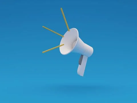 White megaphone floating on air with shadow and yellow sound sign Stock Illustration