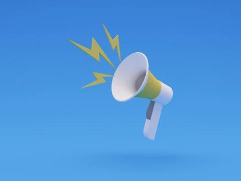 White megaphone floating on air with shadow and yellow rays Stock Illustration