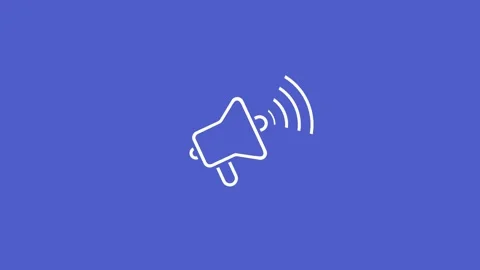 White megaphone icon with sound waves on blue background Stock Footage 333685584