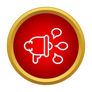 White megaphone icon transmitting speech bubbles on red background Stock Illustration