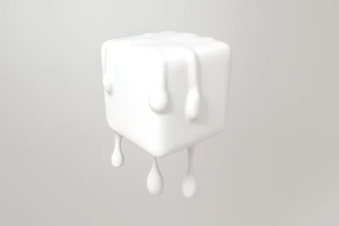 White melting cube with liquid drop details, 3d rendering Stock Illustration