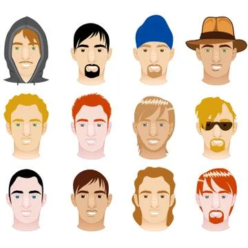 White Mens Faces Stock Illustration