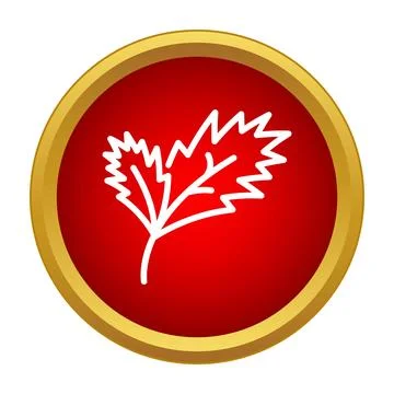 White mentha leaf icon on red circular background 스톡 일러스트