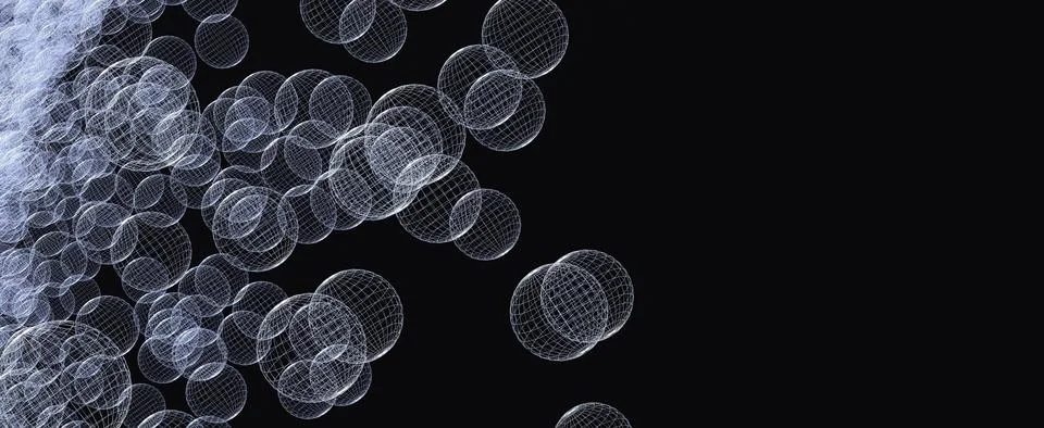 White mesh balls on dark space background Stock Illustration
