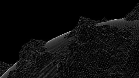 White mesh, deformed sphere. Black background, close-up. 3d render. Stock Illustration