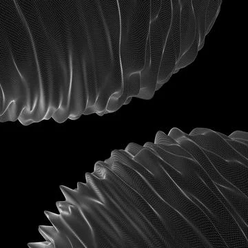 White mesh, deformed surface. Black background, close-up. 3d render. Stock Illustration