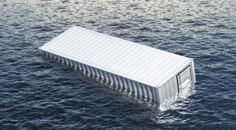 White metal cargo container floating in water background Illustrazione stock