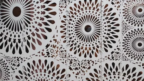 White metal facade with circular patterns showing modern architecture Stock-Footage 310300257