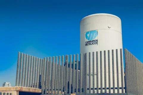 White metal liquid gas tank from Carburos Metalicos Stock Photos