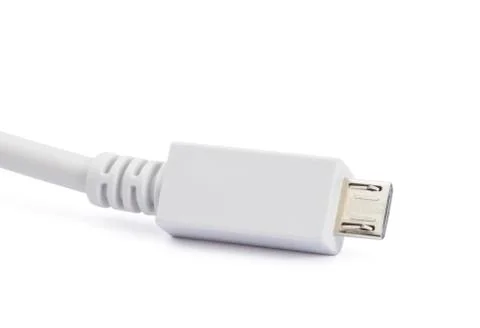 White micro USB wire. Isolated on white background. Stock Photos