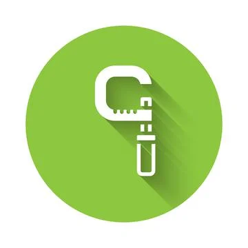 White Micrometer icon isolated with long shadow. Measuring engineer tool Stock Illustration