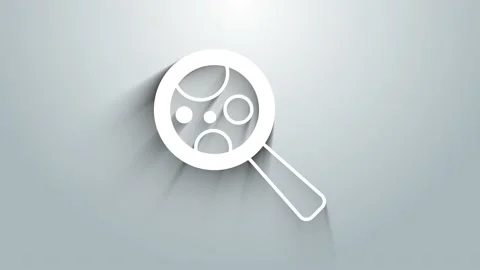 White Microorganisms under magnifier icon isolated on grey background. Bacteria Stock Footage 225782914