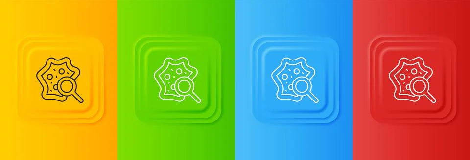 White Microorganisms under magnifier icon isolated on colorful background. .. Stock Illustration