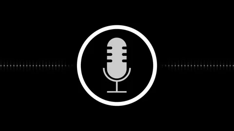 White microphone icon with audio waveform on black background. Minimalist v.. Stock Footage 337022771