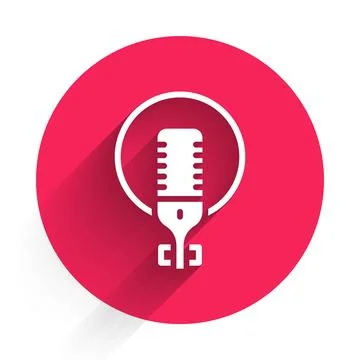 White Microphone icon isolated with long shadow background. On air radio mi.. Illustrazione stock