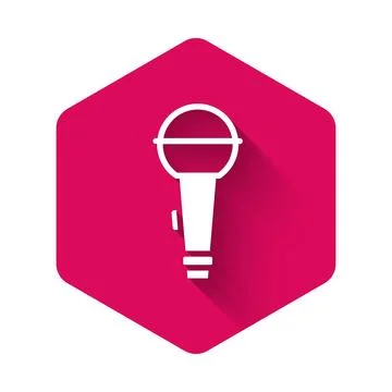 White Microphone icon isolated with long shadow background. On air radio mi.. Stock Illustration