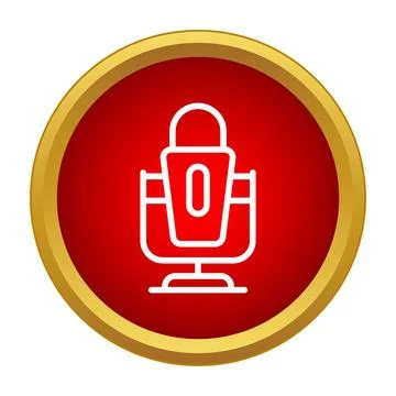 White microphone icon on red circular button Illustrazione stock