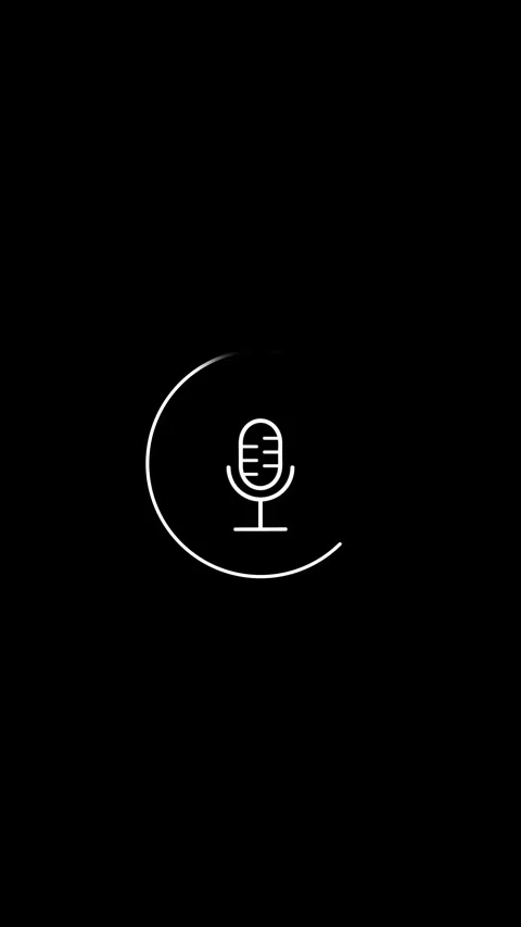 White microphone loading icon circular progress stroke, clean black space, and m Stock Footage 340556199