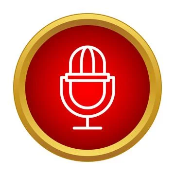 White microphone outline icon on red circle Stock-Illustration
